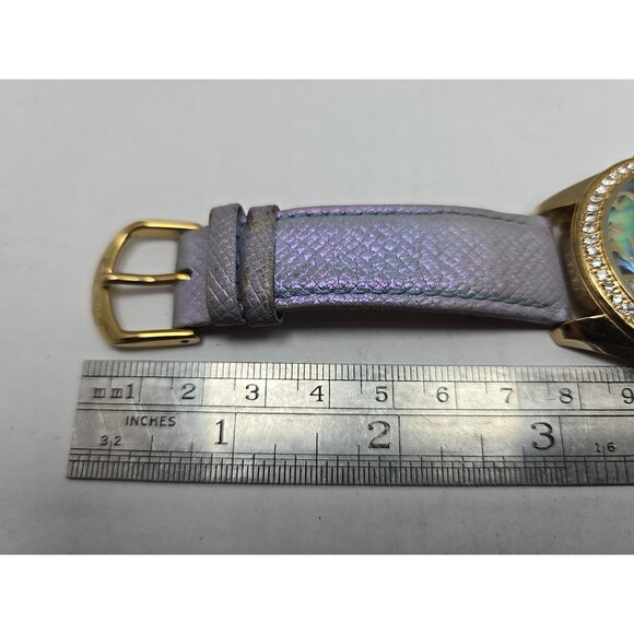 Betsey Johnson Abalone Dial Crystals Iridescent Purple Womens Watch New Battery - Picture 9 of 14